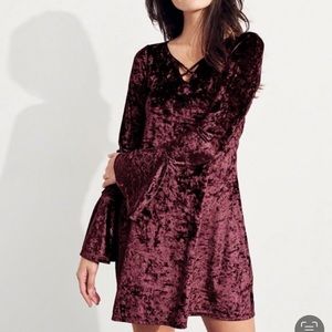 Maroon Hollister velvet dress with flowy sleeves